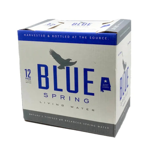 Blue Spring Living Water Natural Spring Bottled Water Case 1 Liter